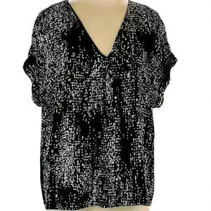 H by Halston L Short Sleeve Blouse - Black and White Print - Excellent Condition